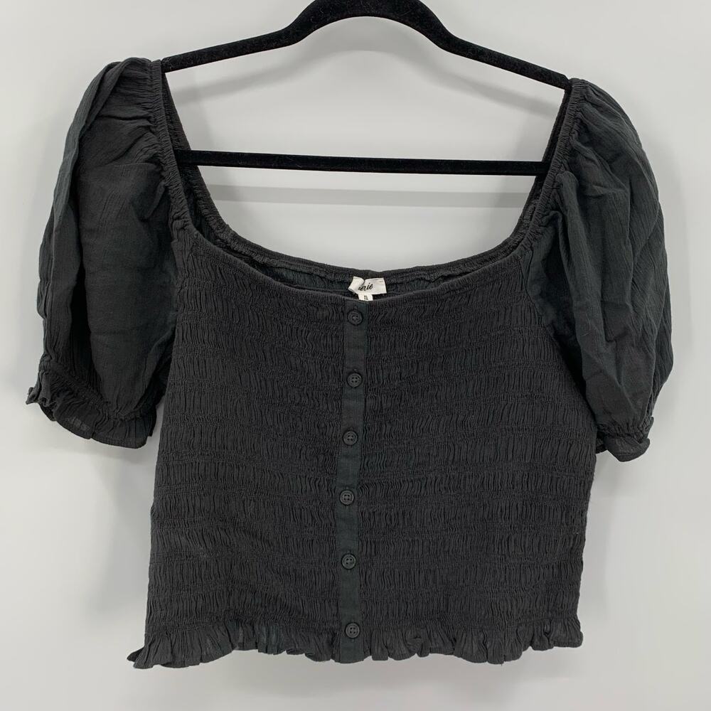 aerie Black Puff Sleeve Smocked Crop Top